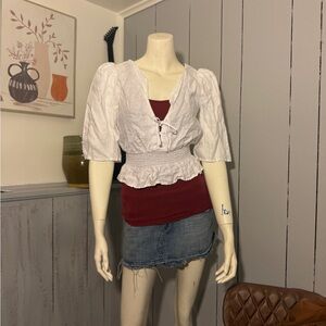 Reformation White Puff Sleeve Blouse